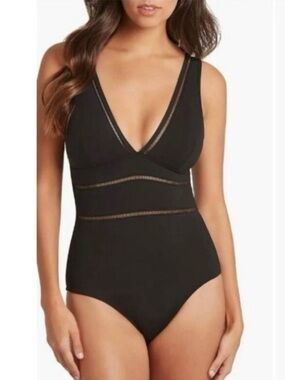 Sea Level Swim Essentials Spliced One Piece Swimsuit Women’s Size 8 Black